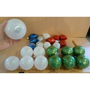 Set of 24 Large Plastic Christmas Ornaments with Glitter Inside Lightweight